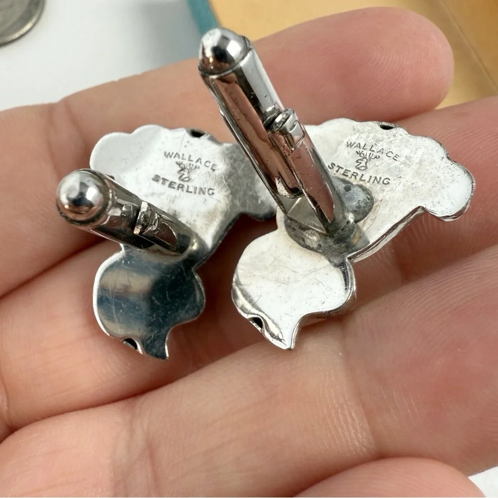 Vintage Wallace Romance of the Sea Sterling Art Nouveau Scroll Silver Cufflinks